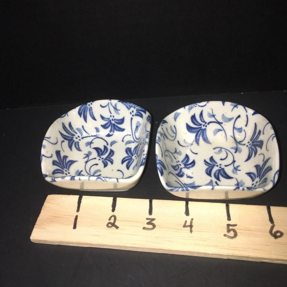 Hand Painted Art Pottery Bowl Blue and White Floral